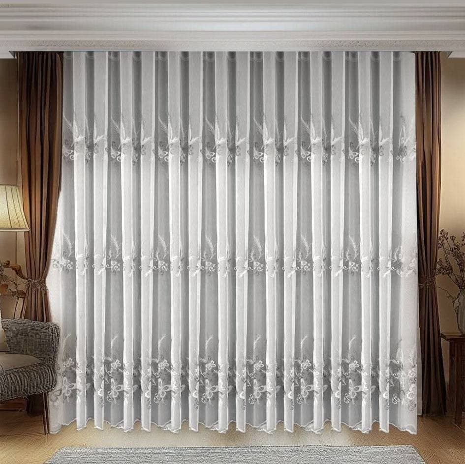 Perdea fluturi alb-gri